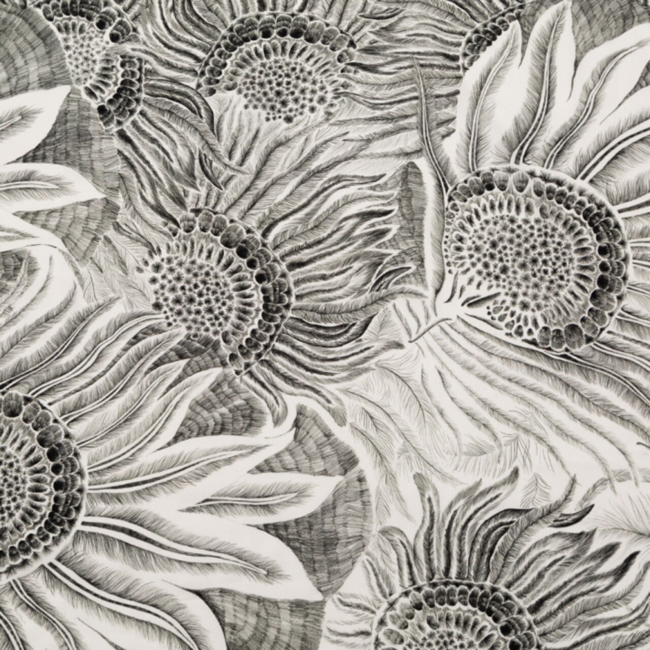 1 Yard Cotton Voile Fabric Black and White Sunflowers Floral Hideaways Print Fabric